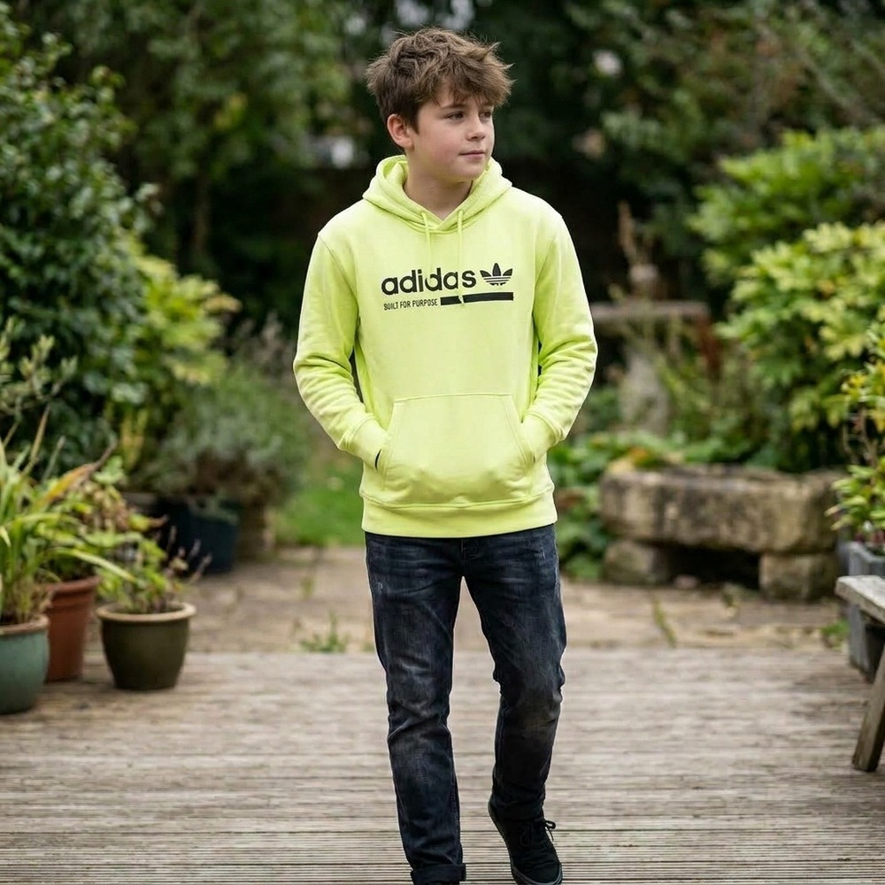 Adidas Originals Built For Purpose Neon Yellow Trefoil Hoodie Youth Large L